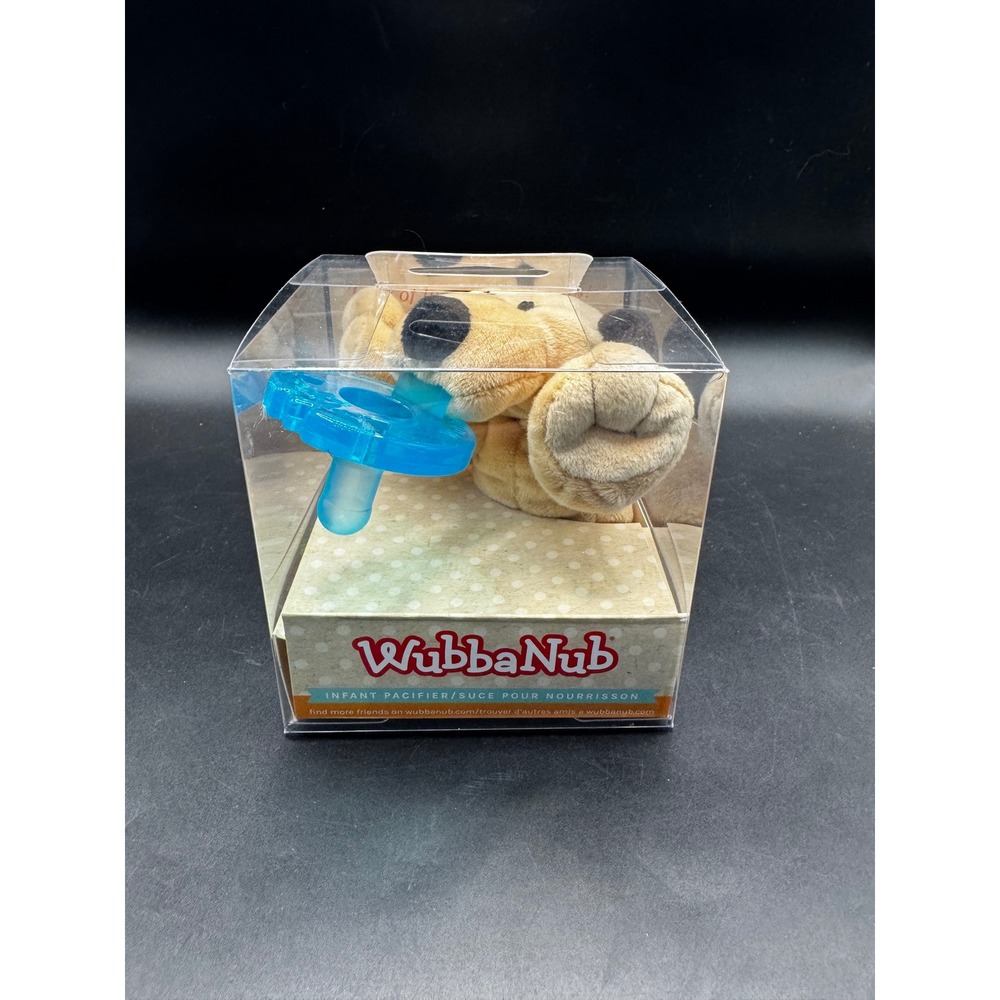 WubbaNub Infant Pacifier Plush Brown Puppy Dog Blue Silicone Soother New in Box